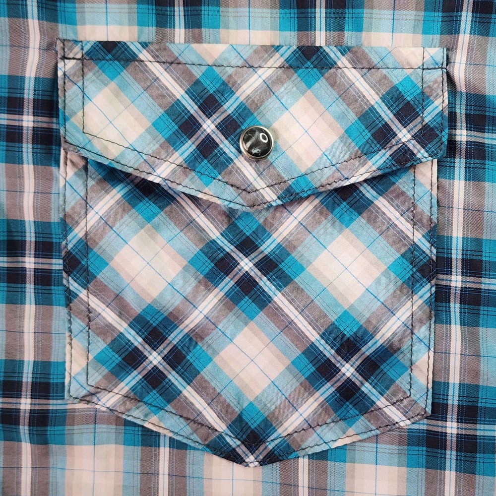 Kuhl Plaid Shirt Mens Large Blue Short Sleeve Snap Front Hiking Outdoor EUC - Picture 4 of 16